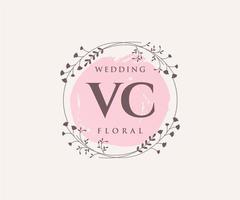 vc initialen brief hochzeit monogramm logos vorlage, handgezeichnete moderne minimalistische und florale vorlagen für einladungskarten, datum speichern, elegante identität. vektor