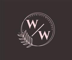 ww initialen brief hochzeitsmonogramm logos vorlage, handgezeichnete moderne minimalistische und florale vorlagen für einladungskarten, datum speichern, elegante identität. vektor