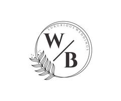 wb initialer brev bröllop monogram logotyper mall, hand dragen modern minimalistisk och blommig mallar för inbjudan kort, spara de datum, elegant identitet. vektor