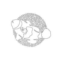 kontinuerlig kurva ett linje teckning av skön clown fisk abstrakt konst i cirkel. enda linje redigerbar stroke vektor illustration av förtjusande clown fisk för logotyp, vägg dekor, boho affisch