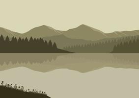 Berglandschaft mit See- und Waldsilhouetten. Vektor-Illustration. vektor