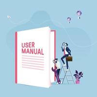 Benutzerhandbuch Konzept-Geschäftsmann mit Anleitung oder Lehrbüchern vektor