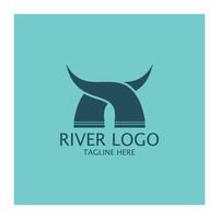 Logos von Flüssen, Bächen, Flussufern und Bächen, Nebenflüssen, Flussufern mit einer Kombination aus Bergen und landwirtschaftlichen Flächen mit einem modernen und einfachen minimalistischen Vektordesignkonzept vektor