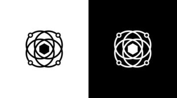 Atom-Logo-Monogramm-Technologie Schwarz-Weiß-Symbol-Illustrationsstil entwirft Vorlagen vektor