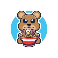 söt Björn logotyp maskot innehav Ramen tecknad serie ikon illustration vektor