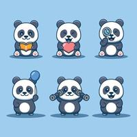 niedliche panda-maskottchen-set-cartoon-symbol-illustration vektor