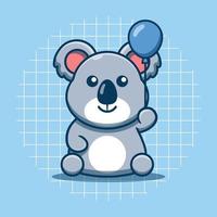niedlicher koala, der blaue ballonkarikatur-ikonenillustration hält vektor