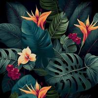 grüner tropischer waldhintergrund monsterblätter, palmblätter, zweige. exotischer pflanzenhintergrund für banner, schablone, dekor, postkarte. abstraktes Laub und botanische Tapete - Vektor