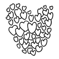 Herzensliebe. großes Herz aus kleinen Doodle-Herzen. Vektor-Illustration. handgezeichnete Umrisszeichnung. romantischer valentinstag. vektor
