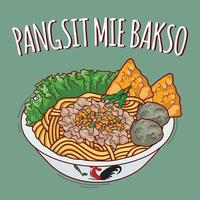 pangsit mie bakso illustration indonesiska mat med tecknad serie stil vektor