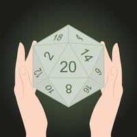 d20 tärningar icosahedron. 20 ensidig dö siffra roll spelar spel. rPG vektor