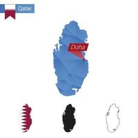 Katar blaue Low-Poly-Karte mit Hauptstadt Doha. vektor