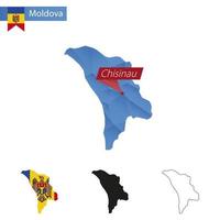 Moldawien blaue Low-Poly-Karte mit Hauptstadt Chisinau. vektor