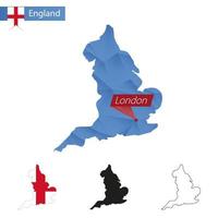 England blaue Low-Poly-Karte mit Hauptstadt London. vektor