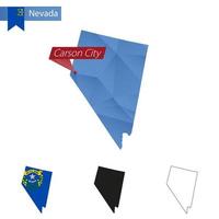 Bundesstaat Nevada blaue Low-Poly-Karte mit Hauptstadt Carson City. vektor