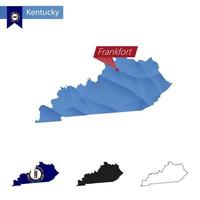 stat av kentucky blå låg poly Karta med huvudstad frankfort. vektor