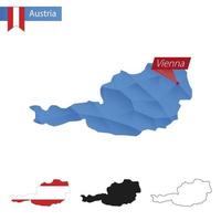 Österreich blaue Low-Poly-Karte mit Hauptstadt Wien. vektor