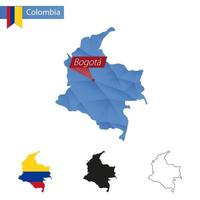 colombia blå låg poly Karta med huvudstad bogota. vektor