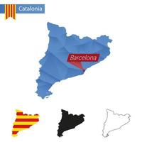 catalonia blå låg poly Karta med huvudstad barcelona. vektor