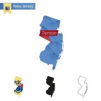 Bundesstaat New Jersey blaue Low-Poly-Karte mit Hauptstadt Trenton. vektor