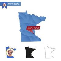 Bundesstaat Minnesota blaue Low-Poly-Karte mit Hauptstadt Saint Paul. vektor