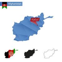 afghanistan blå låg poly Karta med huvudstad kabul. vektor