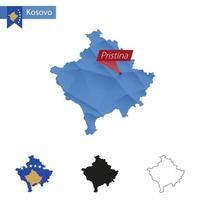 kosovo blå låg poly Karta med huvudstad pristina. vektor