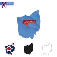 stat av ohio blå låg poly Karta med huvudstad columbus. vektor