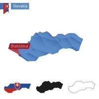 slovakia blå låg poly Karta med huvudstad bratislava. vektor