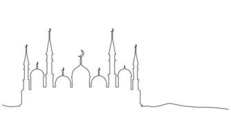 durchgehende Linie Moschee Strichzeichnungen, Ramadan Strichzeichnungen, einfaches Design vektor