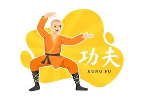 kung fu illustration med människor som visar kinesisk sport krigisk konst i platt tecknad serie hand dragen för webb baner eller landning sida mallar vektor