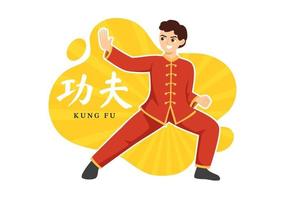 Kung-Fu-Illustration mit Menschen, die chinesische Sportkampfkunst in flacher Cartoon-Hand zeigen, die für Web-Banner oder Landing-Page-Vorlagen gezeichnet wurde vektor