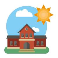 skolbyggnad främre fasad med sol vektor