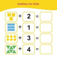 Rechenspiel für Kinder im Vorschulalter. Zähle und schreibe die Antwort. Thema geometrische Formen. pädagogisches druckbares mathe-arbeitsblatt. Vektor-Illustration. vektor