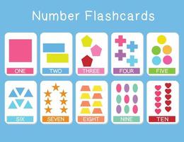 vektor uppsättning av former flashkort. former flashcards utgåva. former för förskola utbildning. pedagogisk tryckbar matematik flashkort.