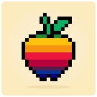 8-Bit-Pixel-Apfel. Fruchtpixel für Spielassets in Vektorillustration. vektor