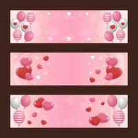 elegant mjuk rosa och rött hjärta ballong valentine banner set vektor