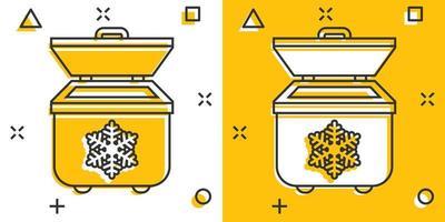kylskåp kylskåp ikon i komisk stil. frys behållare vektor tecknad serie illustration piktogram. kylskåp företag begrepp stänk effekt.