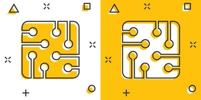 dator cpu ikon i komisk stil. krets styrelse tecknad serie vektor illustration på vit isolerat bakgrund. moderkort chip stänk effekt företag begrepp.