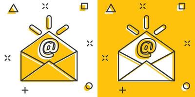 E-Mail-Nachrichtensymbol im Comic-Stil. Mail-Dokument Cartoon-Vektor-Illustration auf weißem Hintergrund isoliert. nachricht korrespondenz splash effekt geschäftskonzept. vektor