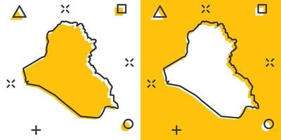 Vektor-Cartoon-Irak-Kartensymbol im Comic-Stil. Irak-Zeichen-Illustrations-Piktogramm. Kartografie-Karten-Business-Splash-Effekt-Konzept. vektor