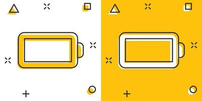 batteri avgift ikon i komisk stil. kraft nivå tecknad serie vektor illustration på vit isolerat bakgrund. litium ackumulator stänk effekt företag begrepp.