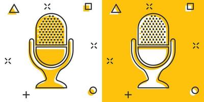 Mikrofonsymbol im Comic-Stil. mic Broadcast Vektor Cartoon Illustration Piktogramm. mikrofon mike rede geschäftskonzept splash effekt.