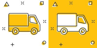 Lieferwagen-Schild-Symbol im Comic-Stil. Van-Vektor-Cartoon-Illustration auf weißem, isoliertem Hintergrund. Cargo-Auto-Business-Konzept-Splash-Effekt. vektor