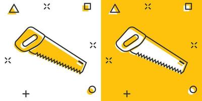 Sägeblatt-Symbol im Comic-Stil. Arbeitswerkzeuge Cartoon-Vektor-Illustration auf weißem Hintergrund isoliert. Geschäftskonzept mit Hammer-Splash-Effekt. vektor