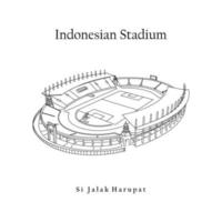 fifa u20 värld kopp indonesien 2023, si jalak harupat stadion Indonesien, linje konst svart och vit. vektor