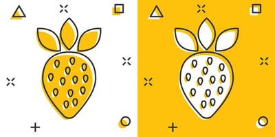 Vektor-Cartoon-Erdbeer-Frucht-Symbol im Comic-Stil. reife Beerenzeichen-Illustrationspiktogramm. Erdbeer-Business-Splash-Effekt-Konzept. vektor