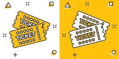 Kinoticket-Symbol im Comic-Stil. geben Sie ein Couponeingangsvektorkarikatur-Illustrationspiktogramm zu. Ticket-Business-Konzept-Splash-Effekt. vektor