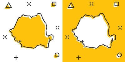 Vektor-Cartoon-Rumänien-Kartensymbol im Comic-Stil. Rumänien Zeichen Abbildung Piktogramm. Kartografie-Karten-Business-Splash-Effekt-Konzept. vektor