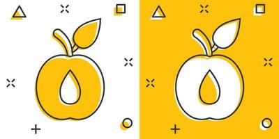 aprikos frukt ikon i komisk stil. persika efterrätt vektor tecknad serie illustration på vit isolerat bakgrund. organisk efterrätt företag begrepp stänk effekt.